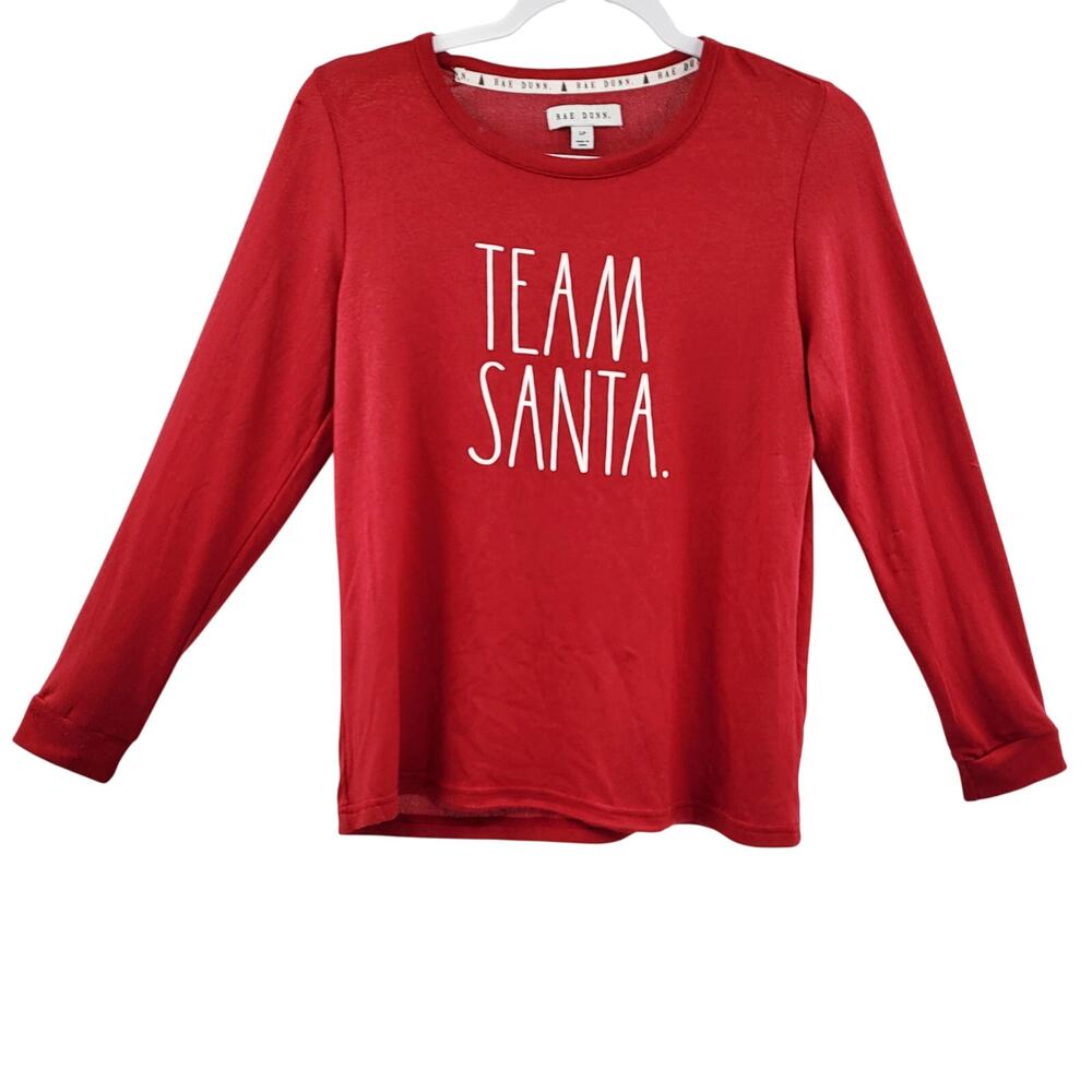 Rae Dunn "Team Santa" Red & White Pajama Top Sleepwear Women's Size S Petite